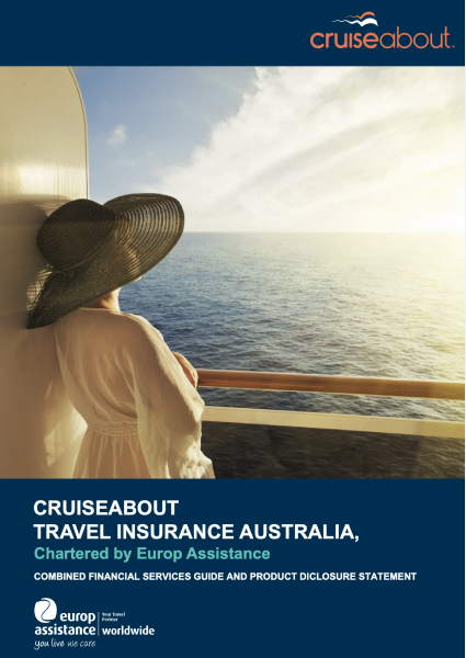 Cover of the Product Disclosure document for Cruiseabout Travel Insurance Australia.
