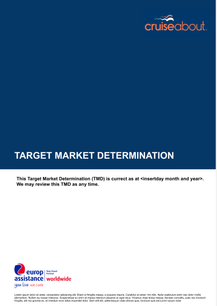 Cover image of the Target Market Determination for Cruiseabout Travel Insurance Australia